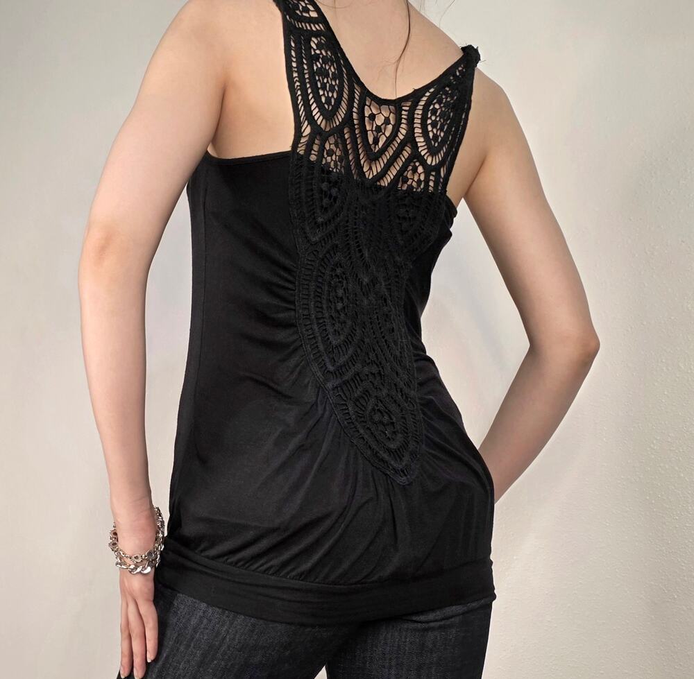Bebe Y2K Cowl Neck Crochet Back Top Black Fitted 2000s Size Medium Going Out